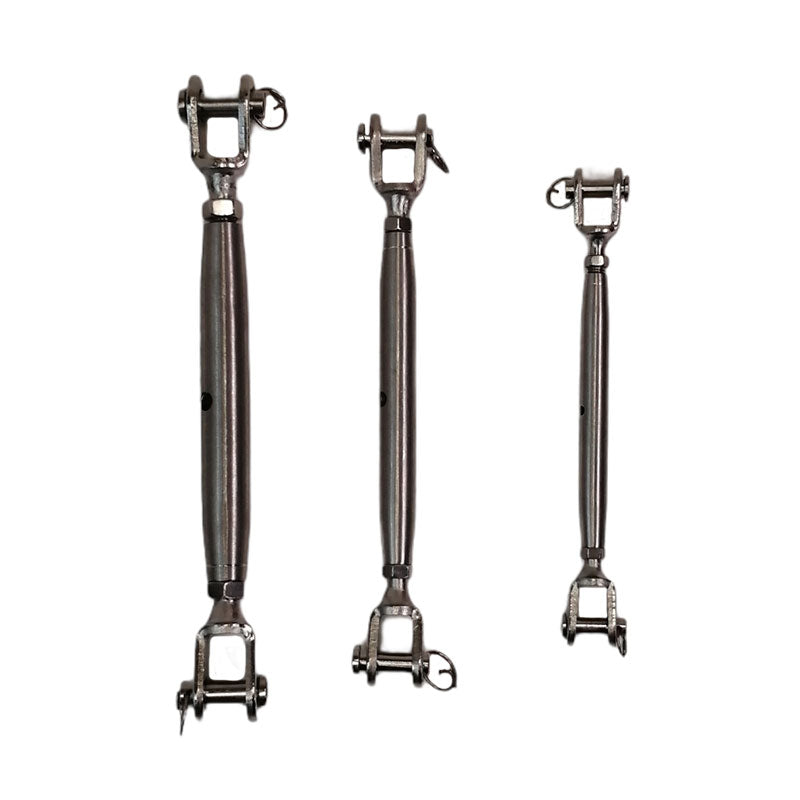 Different sizes of stainless steel turnbuckles displayed side by side for reference in Turnbuckle Size Chart guide