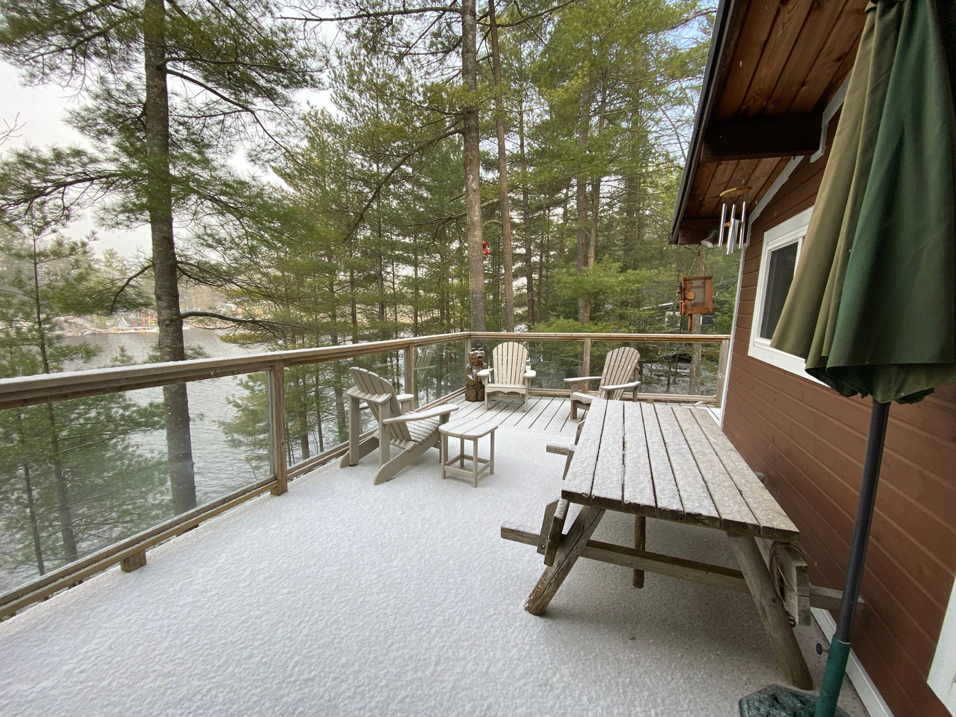 snowy backyard in a canadian winter providing canadian shade solutions for any space.